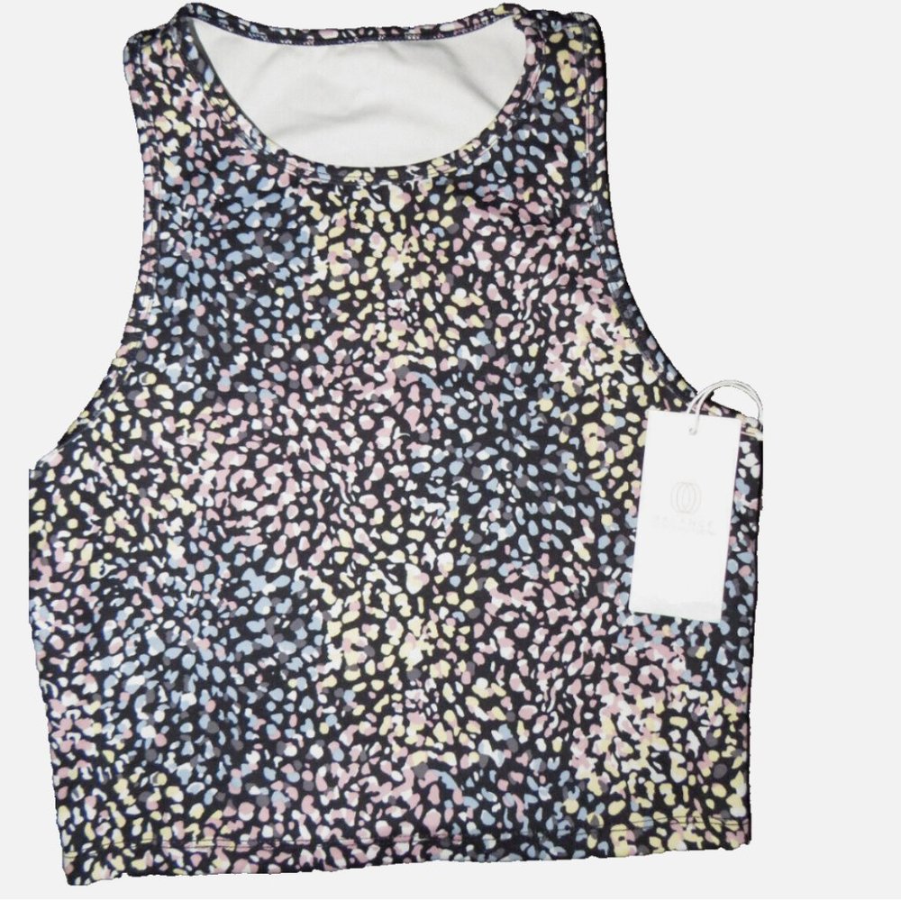 Balance Collection Women's High Neck Fitted Tank Black Abstract Print Size Small
